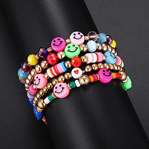 Colorful Beaded Stretchable Rainbow Heishi Stackable Bracelet Set