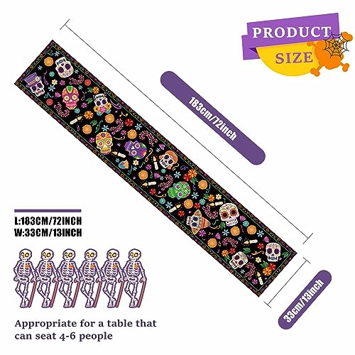 Halloween Table Runner Day of Dead Halloween Decor Indoor Skeleton Flowers Candles Halloween