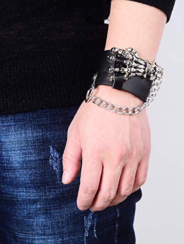 4Pcs Spike Studded Rivet Skull Demon Black Punk  Bracelet for Men/Women