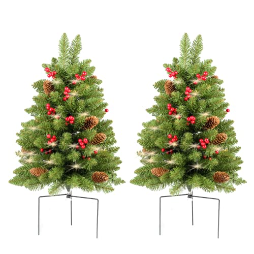 30 inch Prelit 2 Set Pathway Porch Christmas Trees