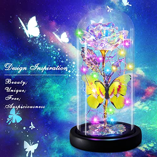 Enchanted Galaxy Light Up Butterfly Rose  Gifts in Glass Dome