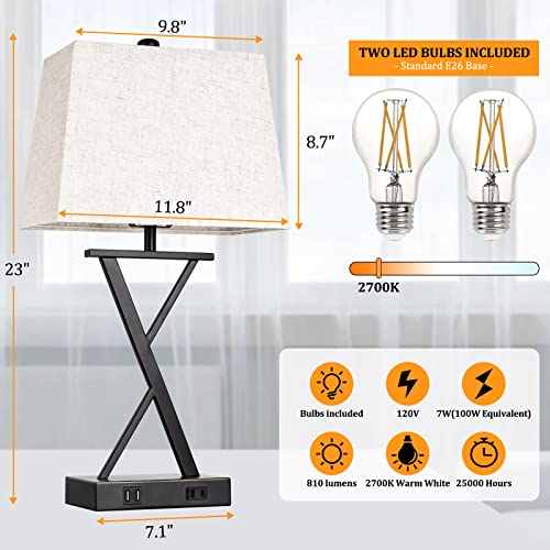 Set of 2 Table Lamps with 2 USB Ports & 1 AC Outlet