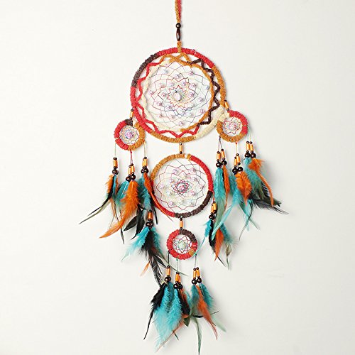 Traditional Handicrafts Dream Catcher Hanging Feathers Ornament with 5 Rings