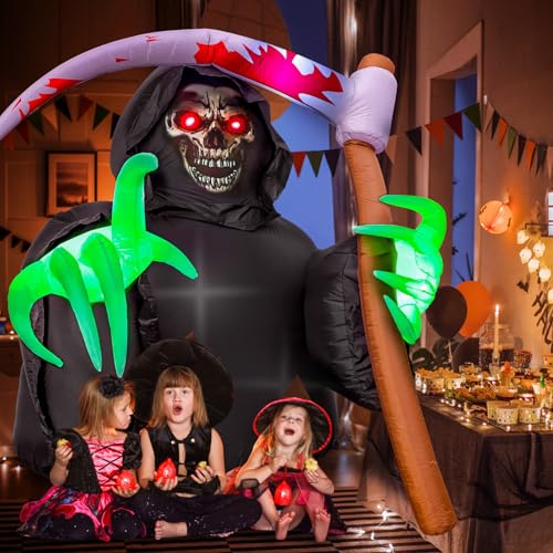 Inflatables Decorations Grim Reaper Outdoor Halloween with Build-in LEDs Blow Up Inflatable