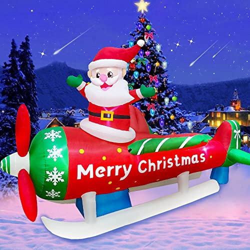 9FT Christmas Inflatables Santa Claus on Airplane w/ LEDs