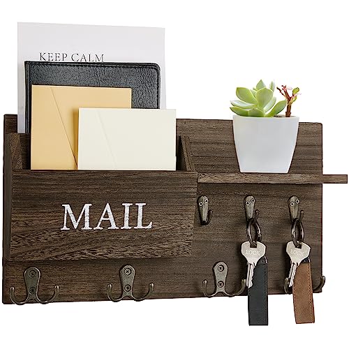 Key Holder for Wall, Mail and Key Hanger Wall Mount with Double Key Hook and Hat Coat Rack Shelf