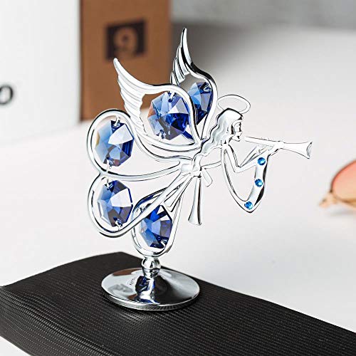 Guardian Angel Figurine Crystal Studded Ornament (Flying Angel, Chrome/Silver)