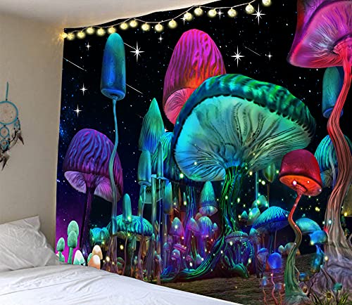 Psychedelic Mushroom Fantasy Waves Starry Sky Tapestry Trippy Wall Decoration