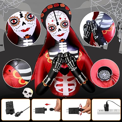 Halloween Inflatable Dead Spirit, LED Lights Outdoor Indoor Day of The Dead Inflatable Scary Blow Up