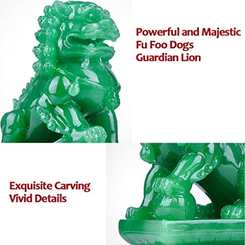 Feng Shui Prosperity Statues 2 PCS Fu Foo Dogs Pair of Green Guardian Lion