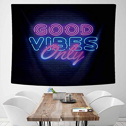 Neon Good Vibes Only Words in Neon Tapestry Wall Decoration Black Blue 60x50inch