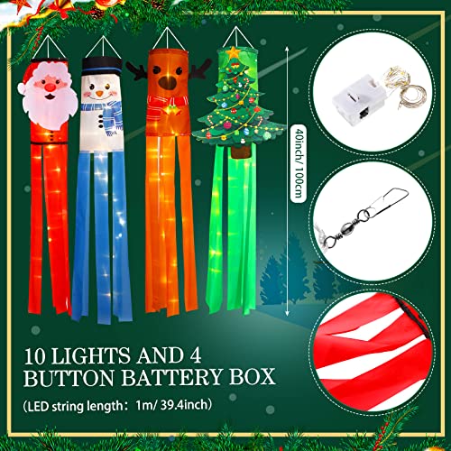 39 Inch  4 Pcs Christmas Windsock Flags w/ LED Lights