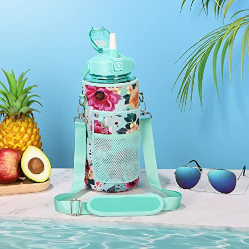 Half Gallon Motivational Water Bottle w/ Sleeve & Strap 64 OZ