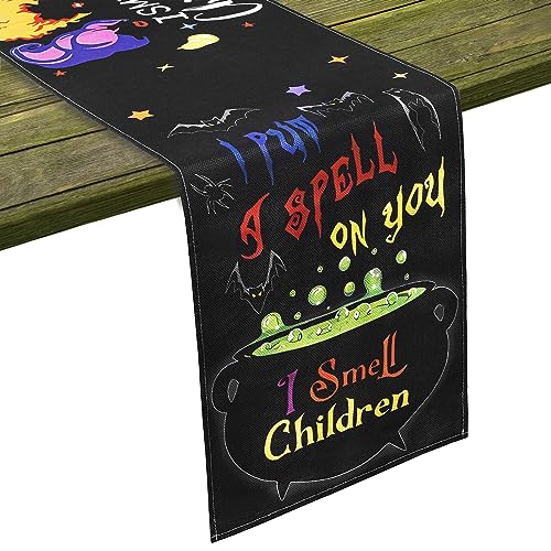 Halloween Table Runner, Hocus Pocus Burlap Halloween Runners Holiday Home Kitchen Dining Table