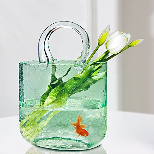 Vase for Flowers Clear Glass Bag Vase Unique Flower Vase Decorative Fish Bowl Handbag Cute Vase Bubble