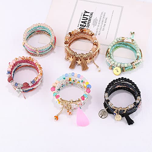 6 sets Handmade Bohemian Multilayer tassels Wrap Bangle Bracelets