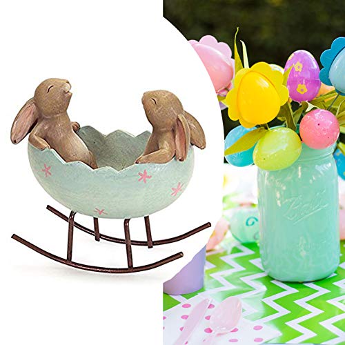 Laughing Bunny Rocking in an Easter Egg Cradle Spring Easter Decoration