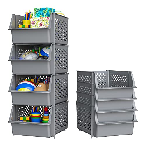 Plastic Stackable Storage Bins for Pantry - 4-Pack