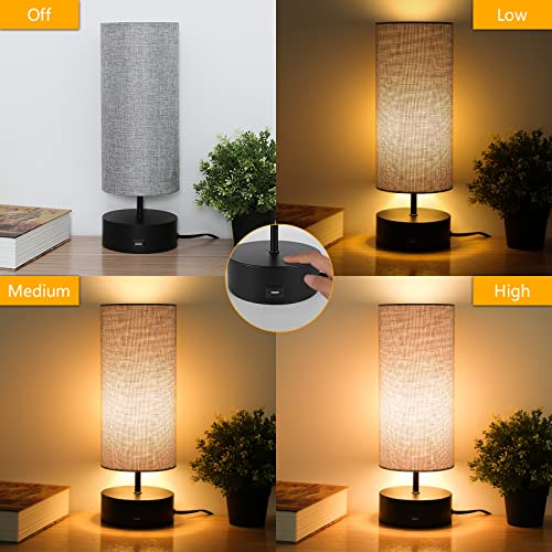 3-Way Dimmable Touch Control Table Lamp w/ USB Charging Port Set of 2 LED Bulb Included