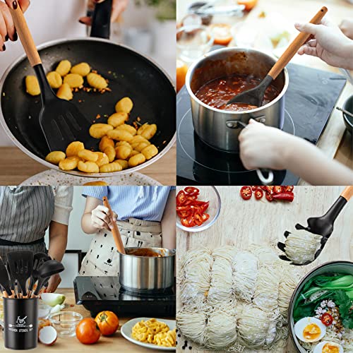 33 PCS Silicone Kitchen Cooking Utensils Set - Wooden Handles