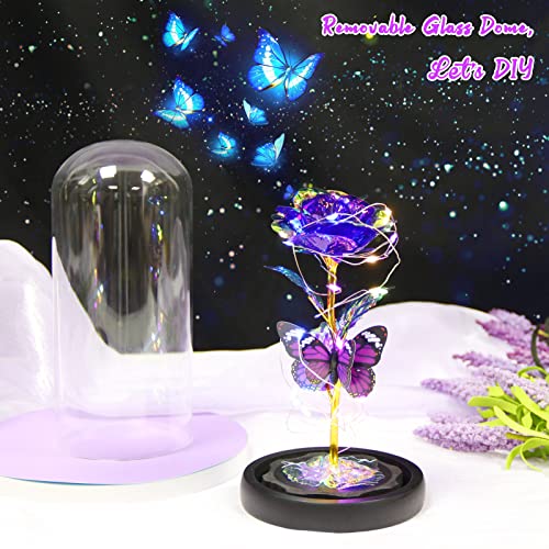 Enchanted Galaxy Light Up Butterfly Rose  Gifts in Glass Dome