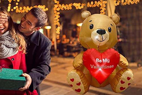 4.2FT Valentines Day Inflatables Bear / Heart, Blow UpYard Decorations w/ Build-in LED Lights