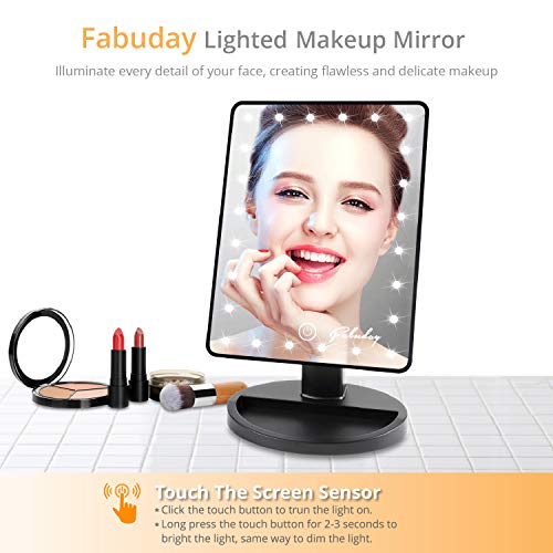 Makeup Mirror w/ Lights & 10X Magnifying Mirror - 24 LED Lighting Adjustable, Dual Power Supply, Touch Screen