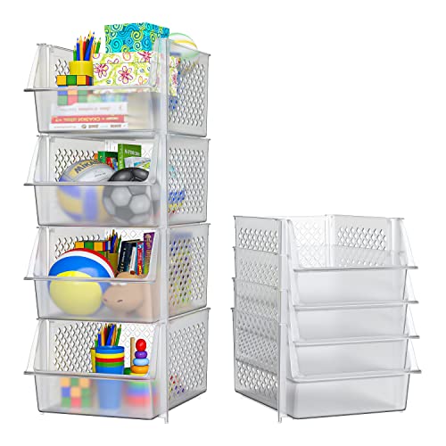 Plastic Stackable Storage Bins for Pantry - 4-Pack