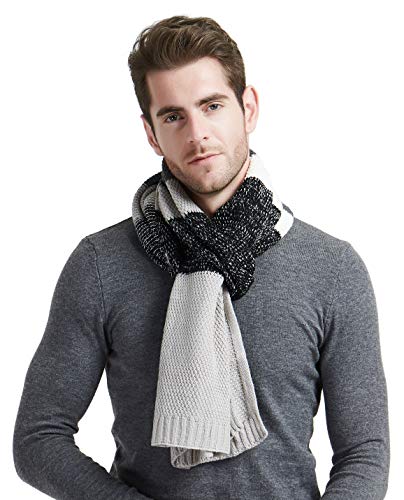 Men's Winter Scarf, Color Block Striped Long Scarf Knit Wool Cashmere Feel Soft Fashion Scarves