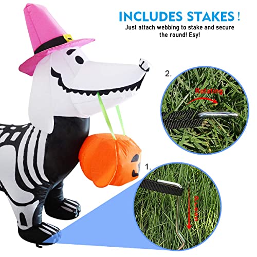 5Ft Halloween Inflatables Skeleton Puppy w/ Build-in LEDs