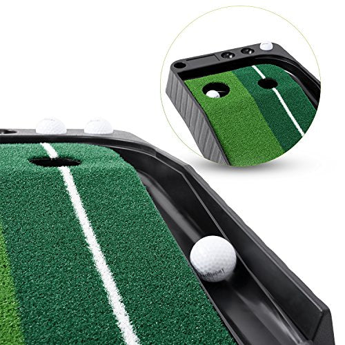 Indoor Golf Putting Green – Portable Mat w/ Auto Ball Return Function- 3 Bonus Balls