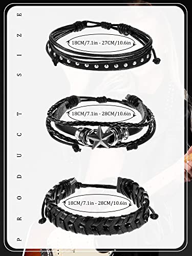 3 Pieces Leather Studded Punk Bracelet for Men/Women