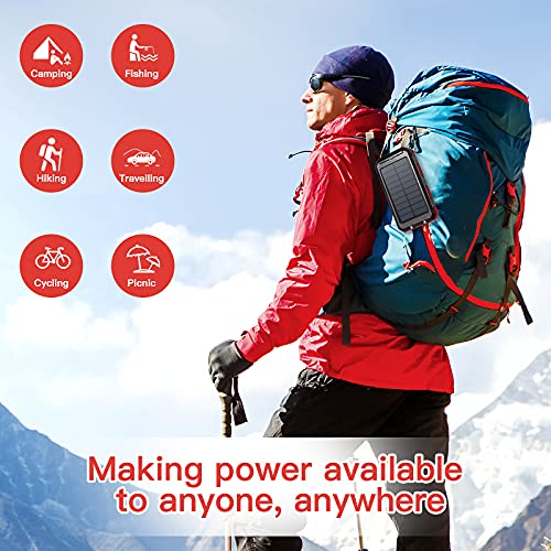 Portable Solar Power Bank for Cell Phone, Dual 5V/2.1A USB Ports Output, 2 Led Flashlight, Perfect for Outdoor Activities