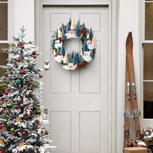 Christmas Wreaths for Front Door - 16 Inch Xmas Village Wreath - Holiday Decor for Home Wall Window