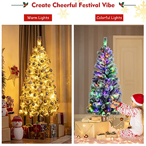 5f/6ft Pre-lit Snow Flocked Christmas Tree Decoration