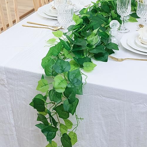 2 Strands Artificial Vines Scindapsus Garland 6FT Real Touch Fake Vine with Silk Green Leaves Faux Hanging Plants