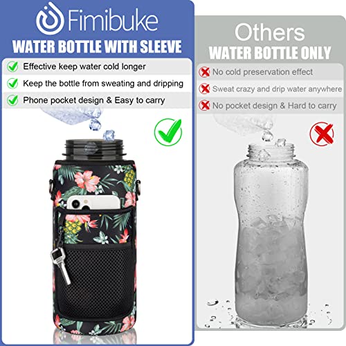 Half Gallon Motivational Water Bottle w/ Sleeve & Strap 64 OZ