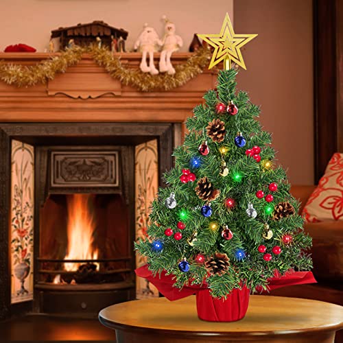 2 Pack 20 Inch Prelit Tabletop Christmas Tree w/ Lights & ornaments