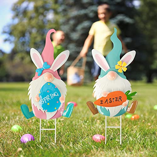 Set of 2 Metal Easter Gnomes Yard Signs Outdoor, 24.6 Inch