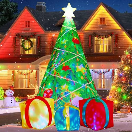 7 FT Christmas Inflatables Tree Outdoor Decorations Blow Up Yard Gift Box with Built-in LEDs