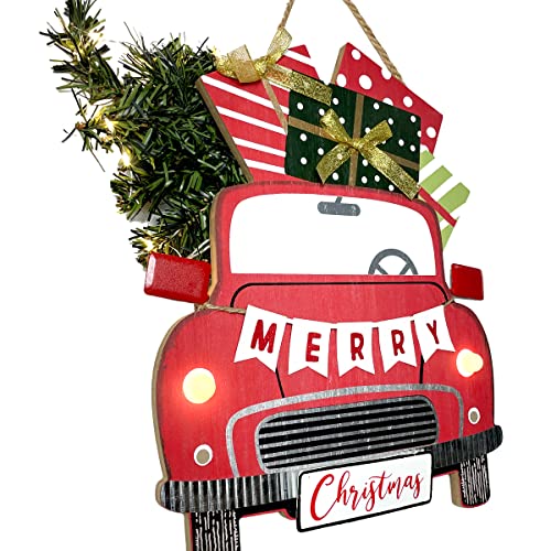 Christmas Red Truck Sign/Wreath w/ LEDs