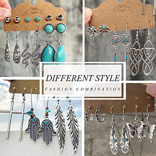 45 Pairs Bohemian Silver Drop Dangle Hypoallergenic Fashion Vintage Earrings Set