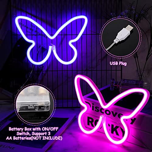 2 Pcs Butterfly Neon Signs 3-AA Battery Powered,USB Operated Wall Decor