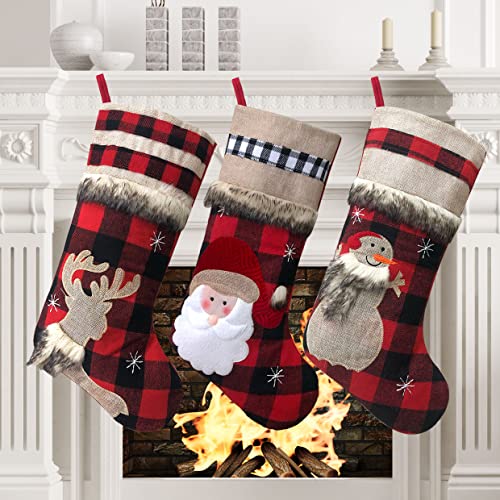 Christmas Stockings Buffalo Red Plaid w/ Soft Faux Fur