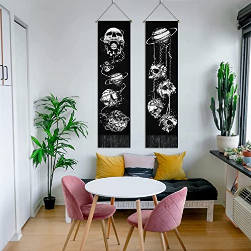 Skeleton Tapestry Planet  Gothic Skull White and Black for Bedroom, Living Room