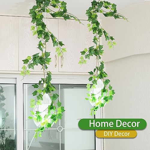 2 Strands Artificial Vines Scindapsus Garland 6FT Real Touch Fake Vine with Silk Green Leaves Faux Hanging Plants