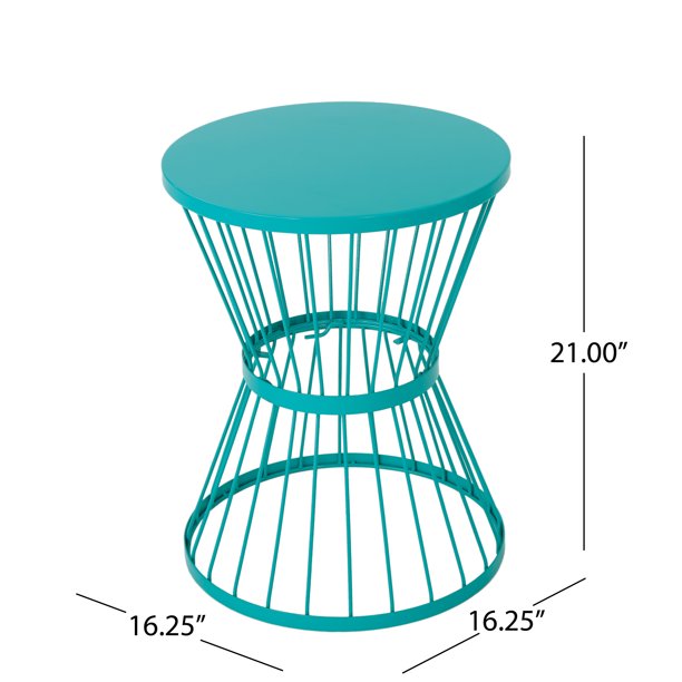 Outdoor 16 Inch Iron Side Table, Matte Teal