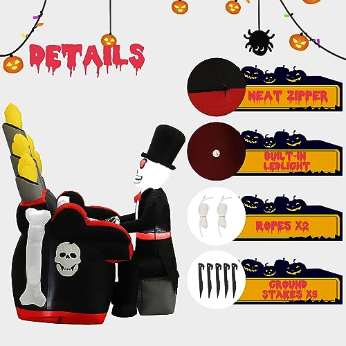 Halloween Inflatable Skull Face Spider Scary Creepy, Blow Up Spider with Built-in LED