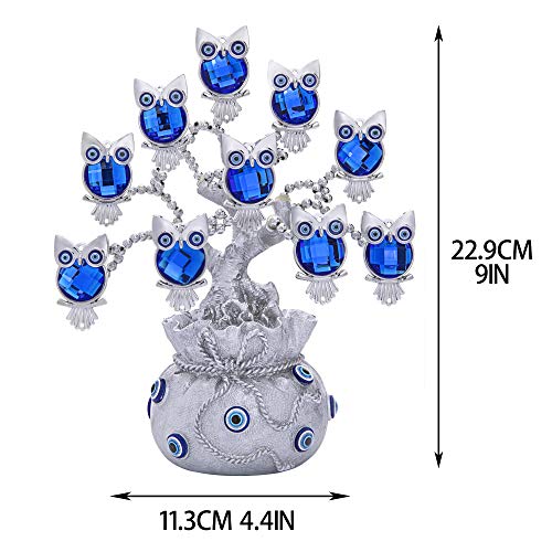 Turkish Evil Eye Tree with Silver Lucky Bag Owl Figurine