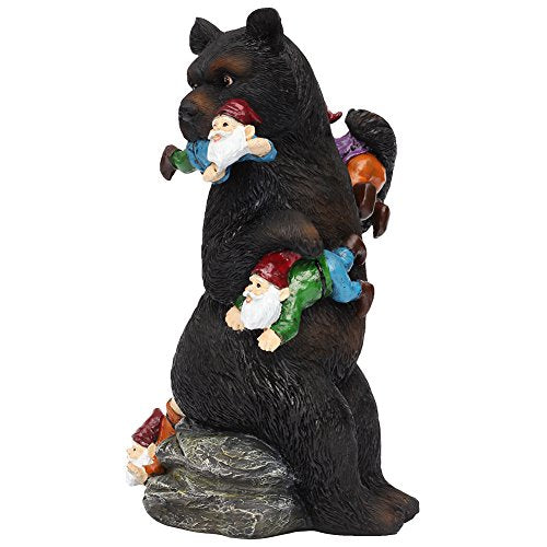 10" Bear Eating Gnomes Garden Statues Decoration